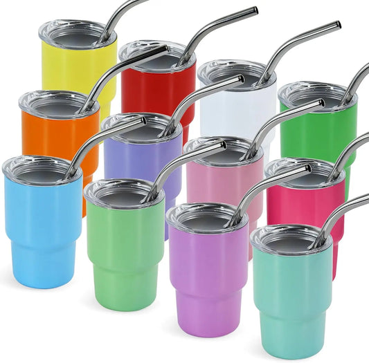 Mini Tumbler Glasses with Straw and Lid