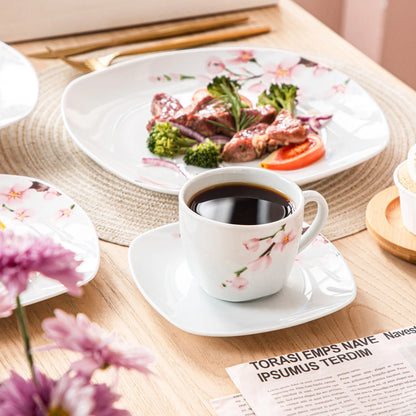 White Ceramic Pink Floral Porcelain Dinnerware