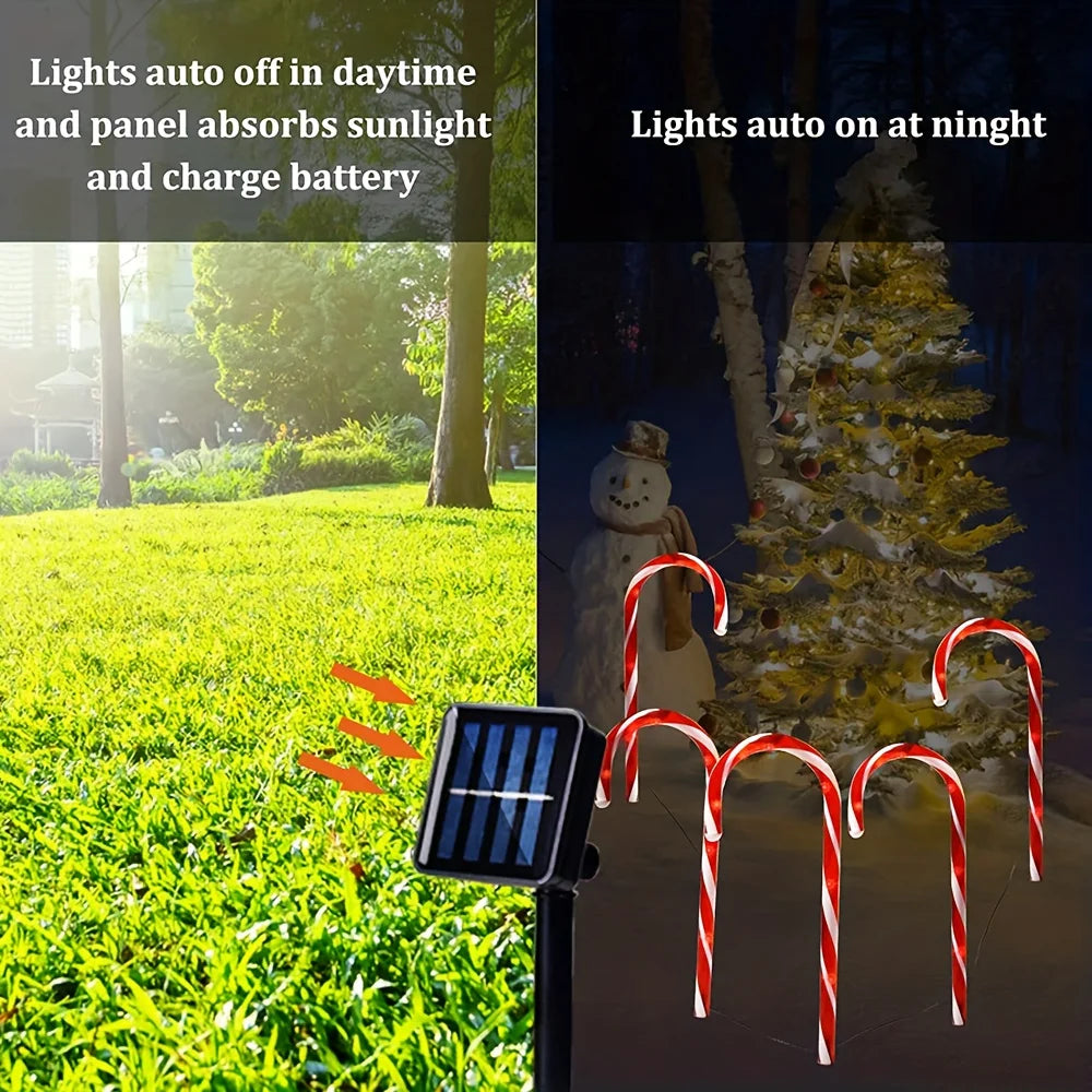 12PCS Solar-Powered Candy Cane Christmas Lights