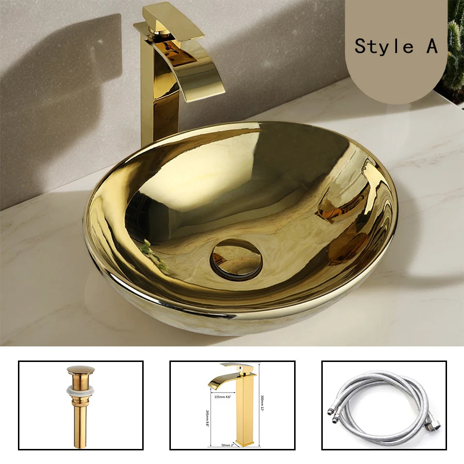 Gold Ceramic Bathroom Sink Set