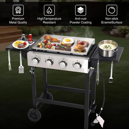 Outdoor Gas Stove with Foldable Side Tables