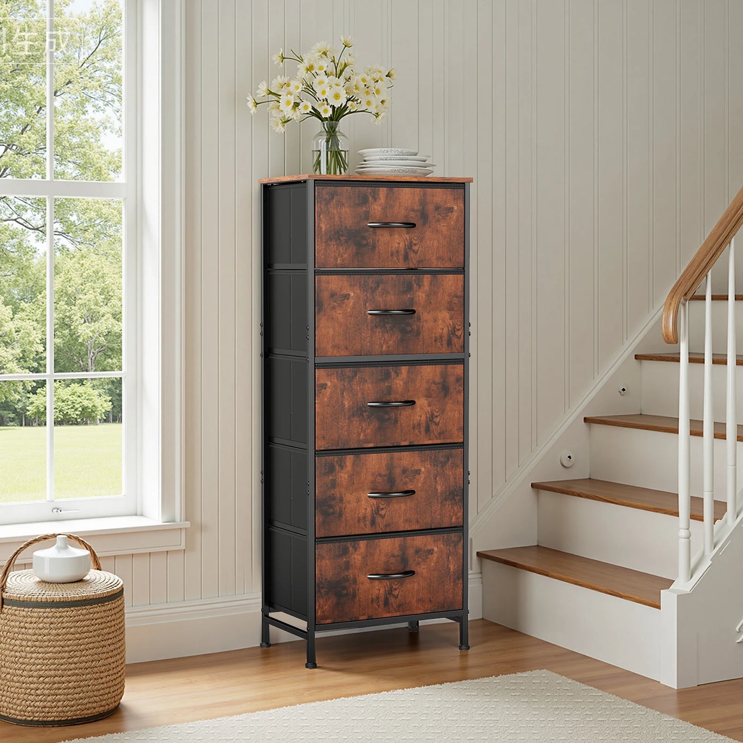 Dresser with 5 Fabric Drawers