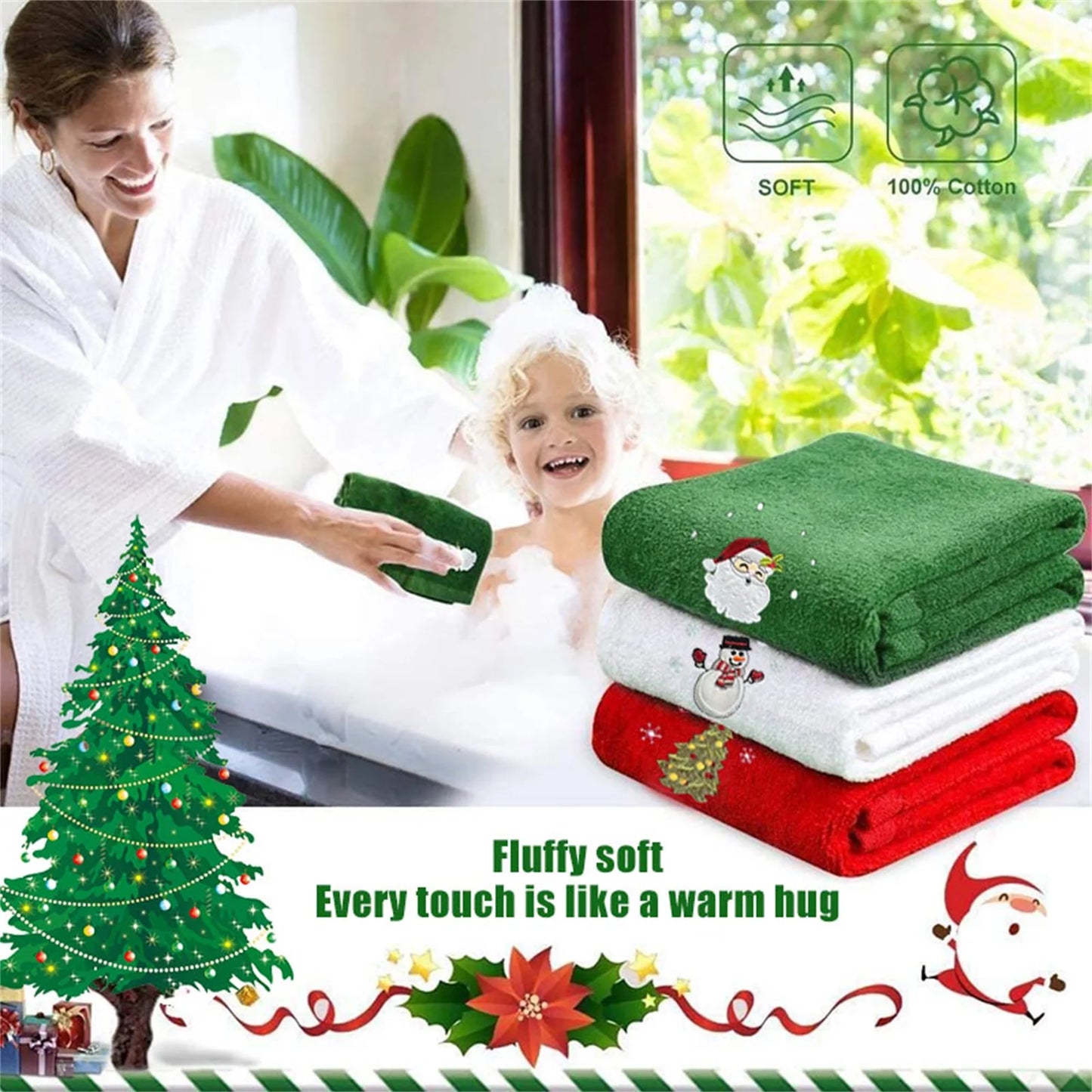Embroidered Christmas Hand Towel Set