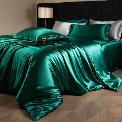 Silk Bed Sheets Set with Duvet Cover