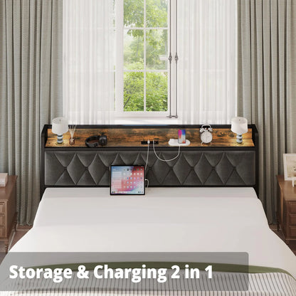 Bed Frames, Storage Headboard with Outlets