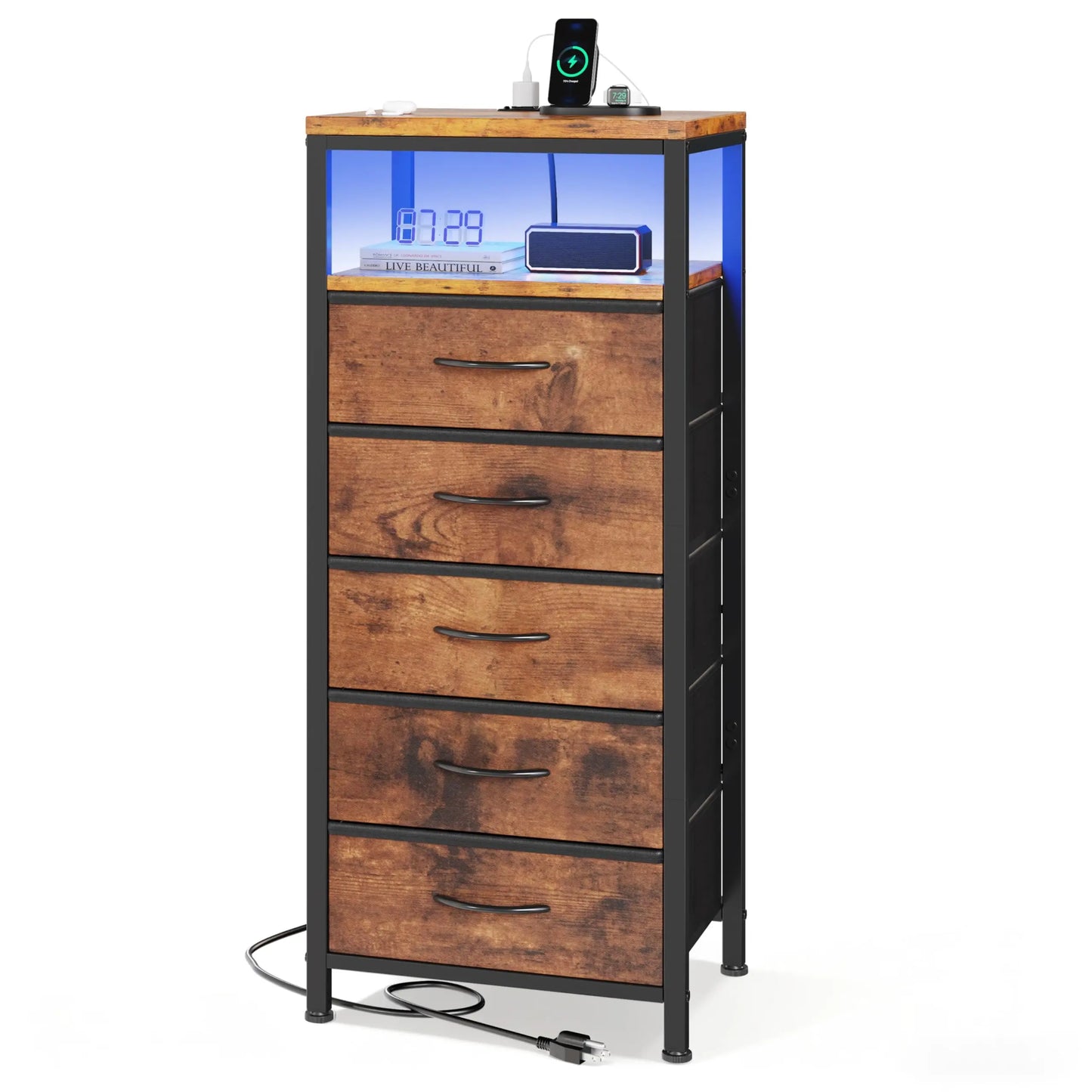 5 Fabric Drawers Nightstand