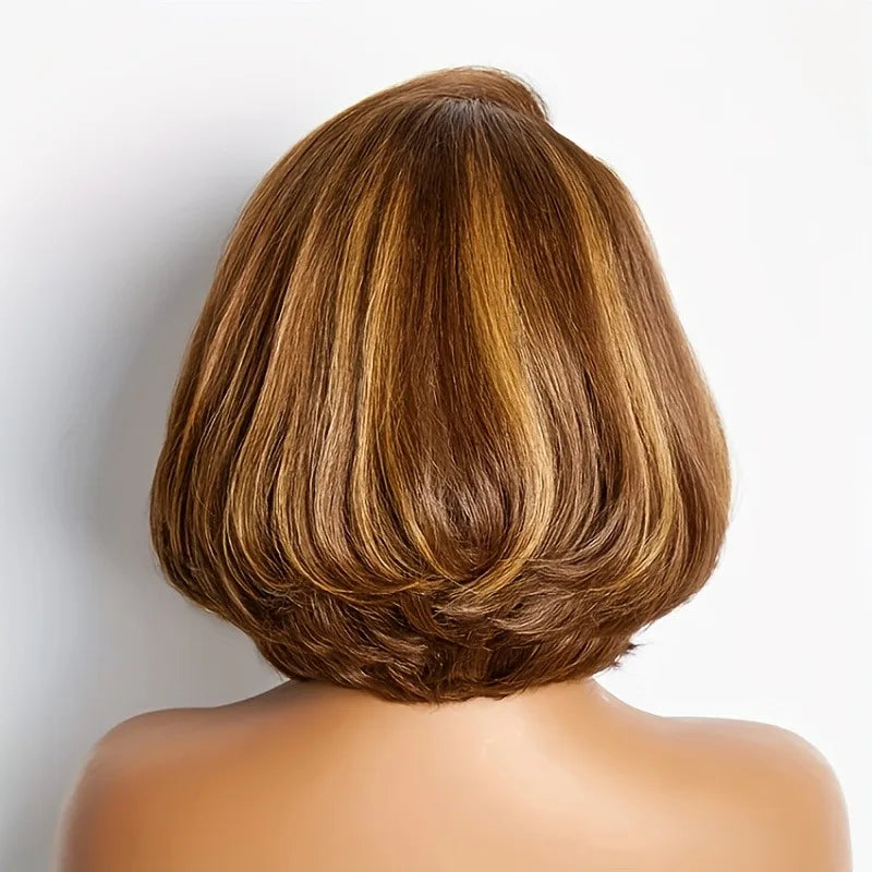 Straight Ombre Lace Front Wig Human Hair 18inch 4/27 Highlight Wig Human Hair Pre-plucked, 13x4 Straight Honey Blonde Mix Brown