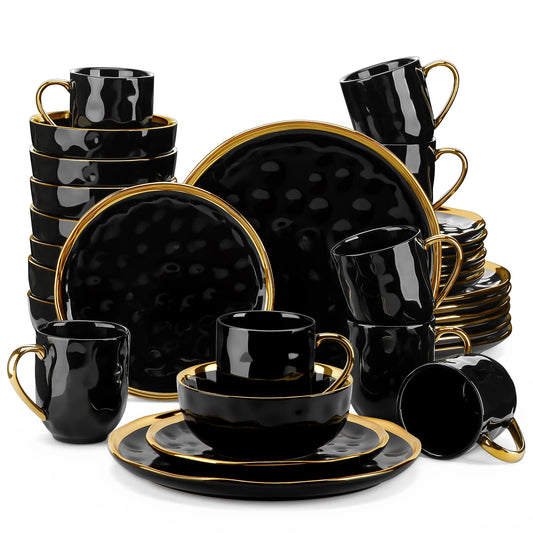 Black Porcelain Dinnerware with Gold Trim