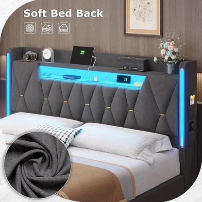LED King Bed Frame with Storage