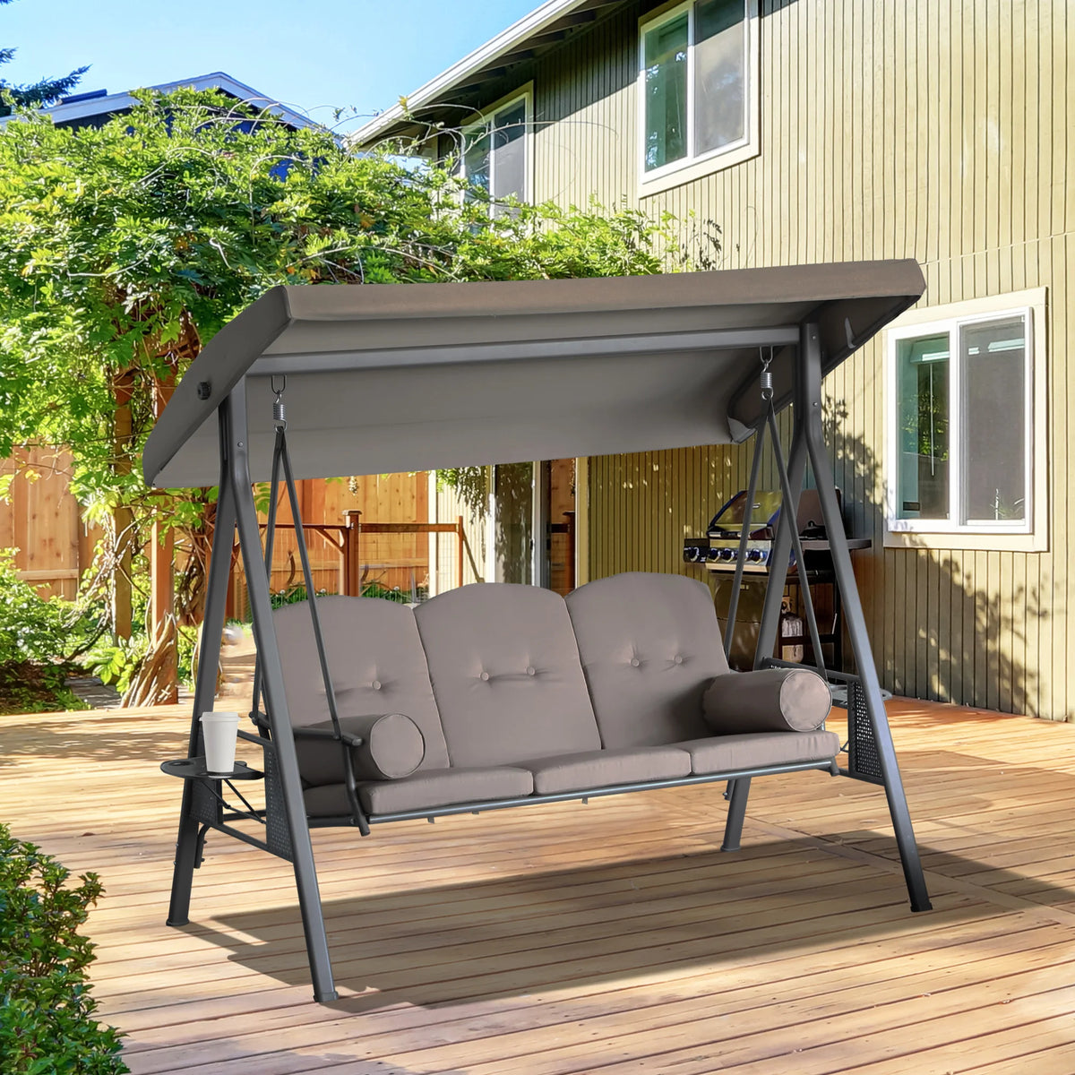 Outdoor 3‑Person Glider Swing with Canopy