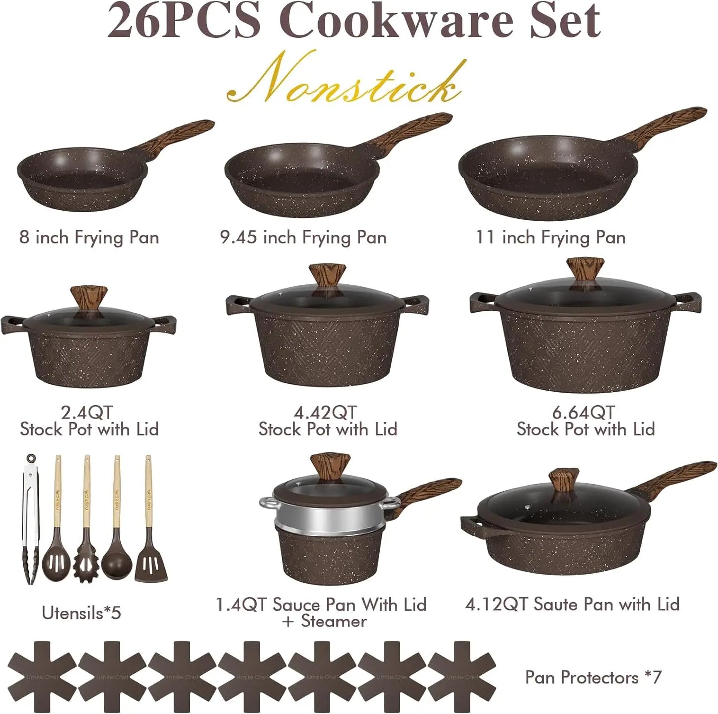 26PCS Pots and Pans Set Non Stick