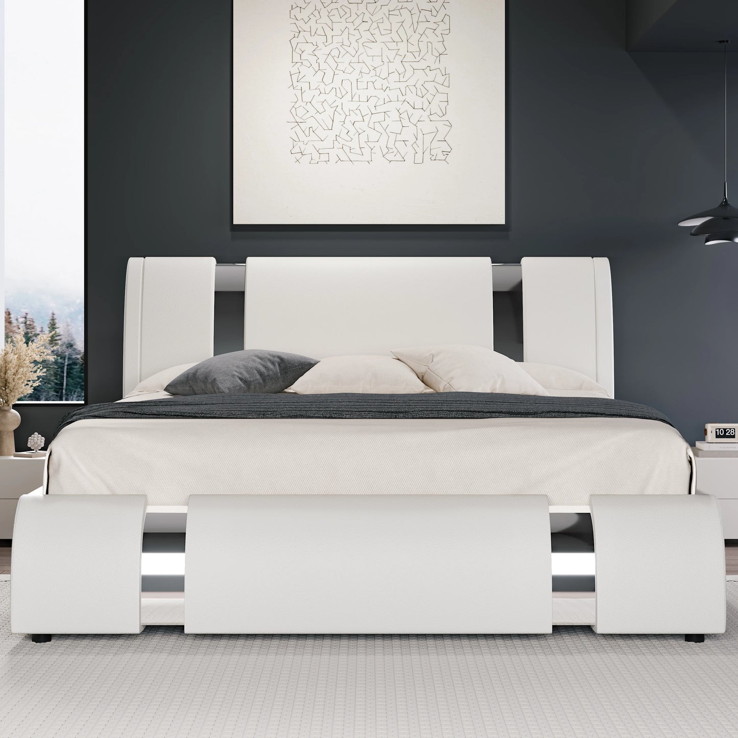 Faux Leather Bed Frame with Iron Pieces