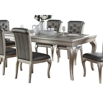 Glass Dining Table with 6 Tufted Chairs