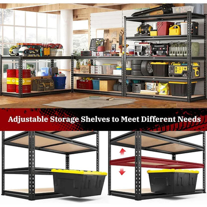 REIBII 2500LBS Garage Shelving 72''H Storage Shelves Heavy Duty Shelving 5 Tier Metal Shelves Garage Shelves Adjustable Shelvin