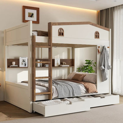 Full Bunk Bed with Desk and Bookshelves