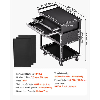 2-Drawer Rolling Tool Work Cart