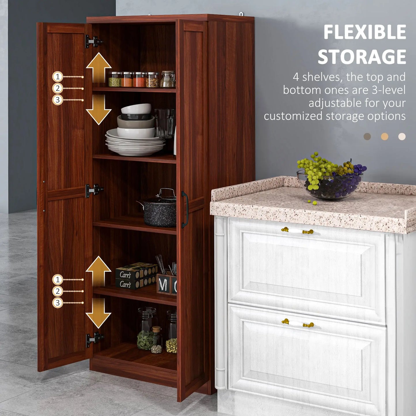 Rustic 2-Door Kitchen Freestanding Pantry