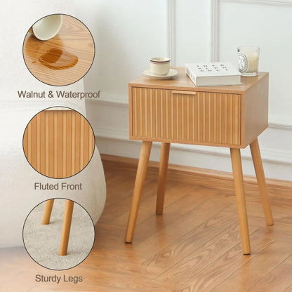 Fluted Nightstand with Storage Drawer
