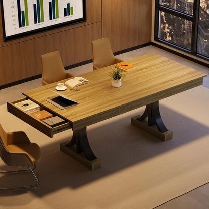 Wooden Kitchen Table, Double Pedestal Base