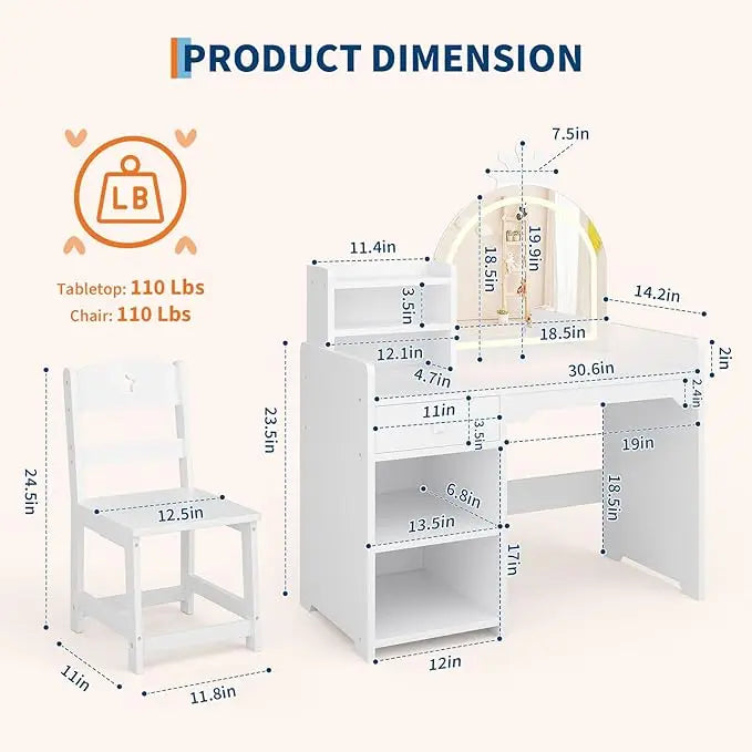 Princess Makeup Vanity Desk & Chair Set