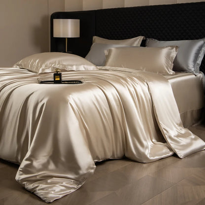 Silk Bed Sheets Set with Duvet Cover