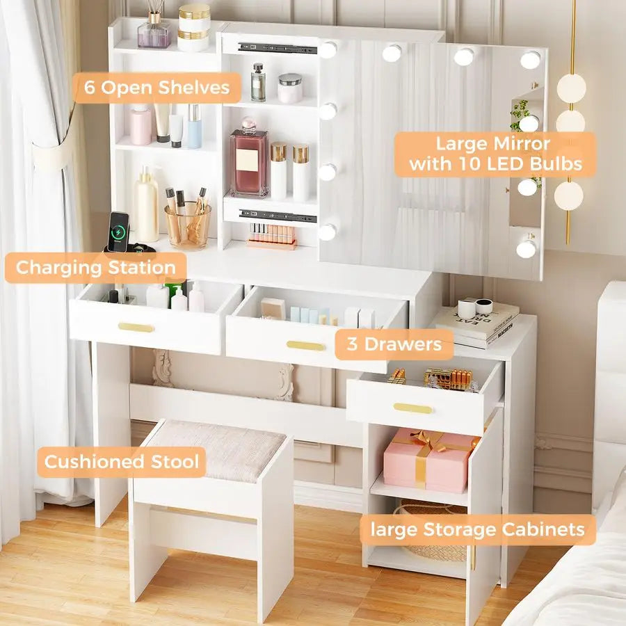 Vanity Table Set with Sliding Mirror