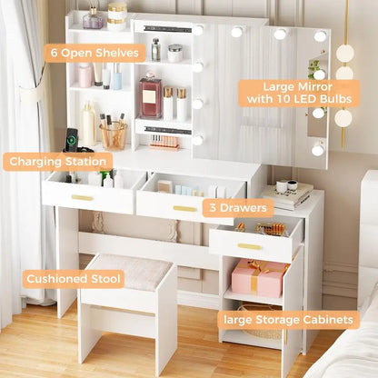 Vanity Table Set with Sliding Mirror