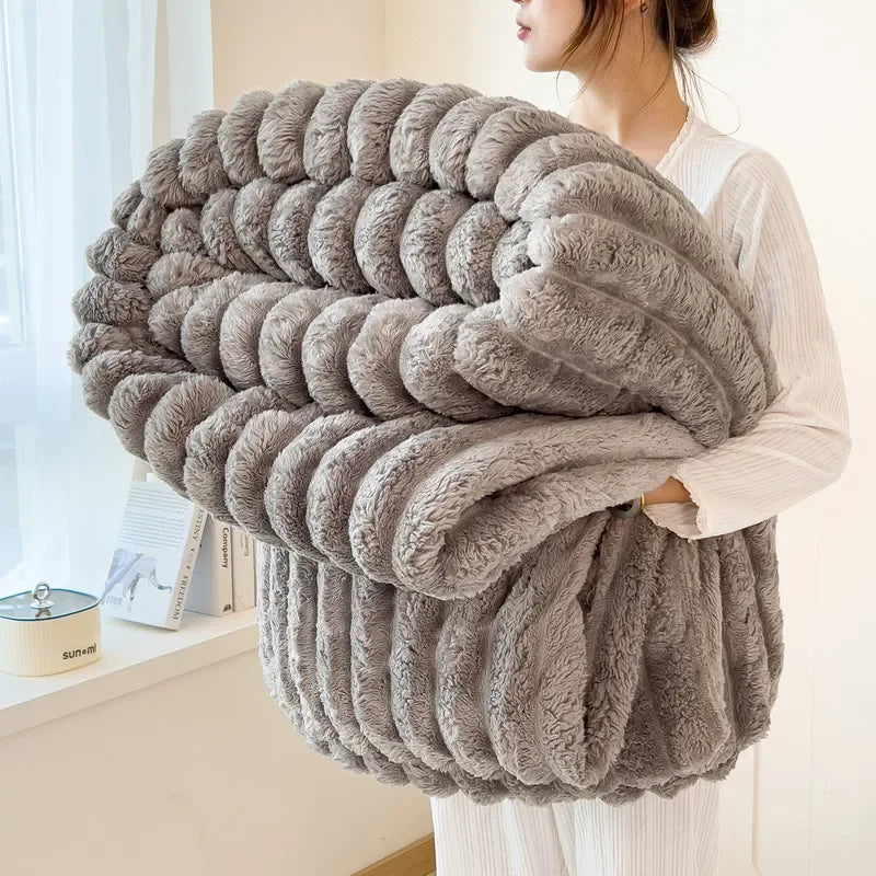 Wide Striped Flannel Multifunctional Blanket