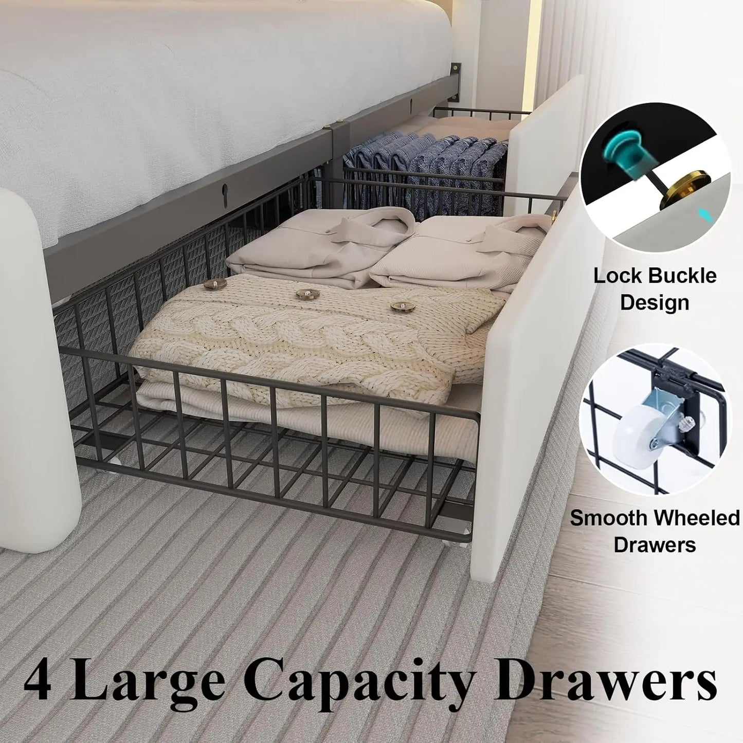 Queen Bed Frame with Storage Drawers