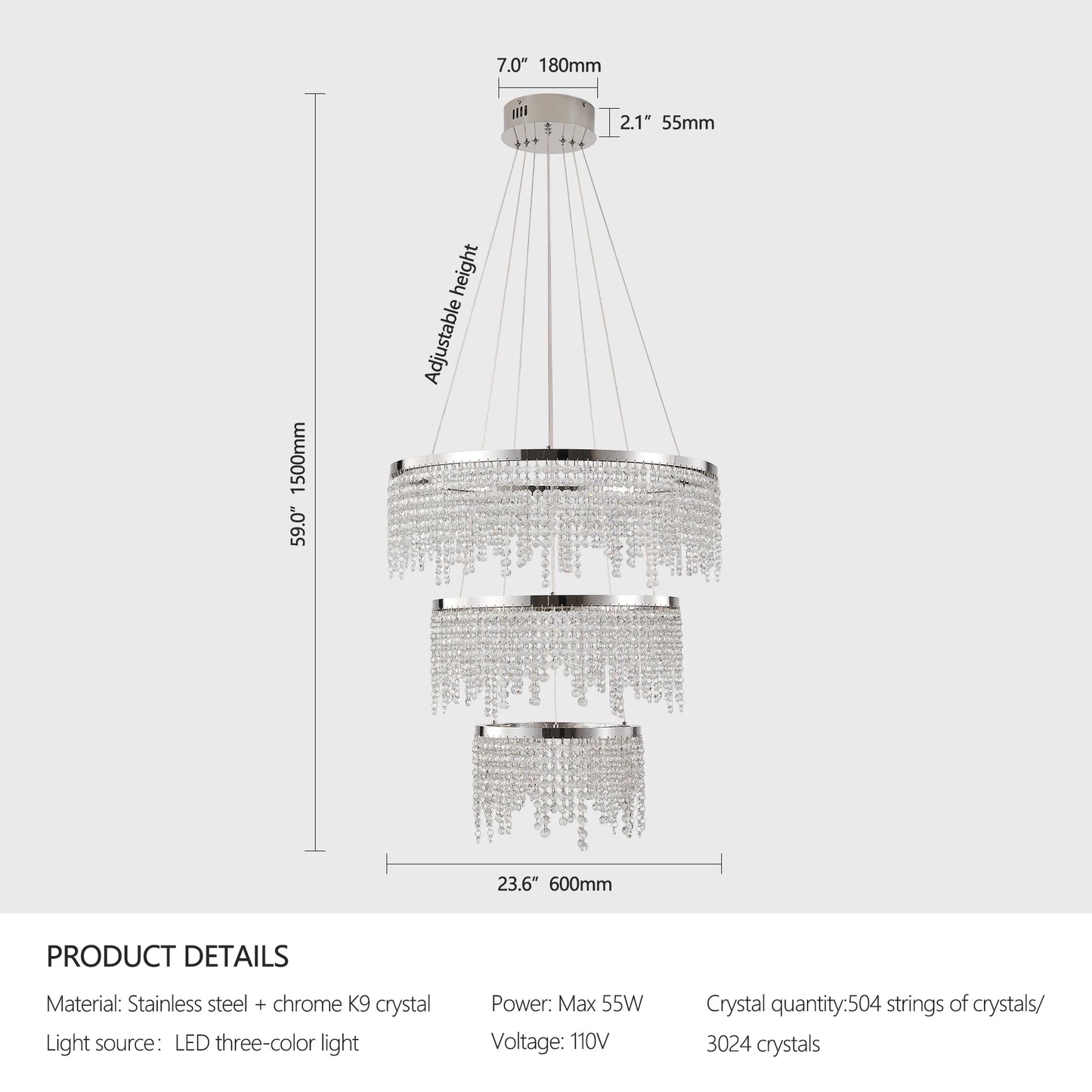 Crystal Chandelier, Dimmable Led Ceiling Lamp