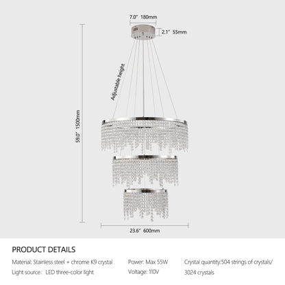 Crystal Chandelier, Dimmable Led Ceiling Lamp