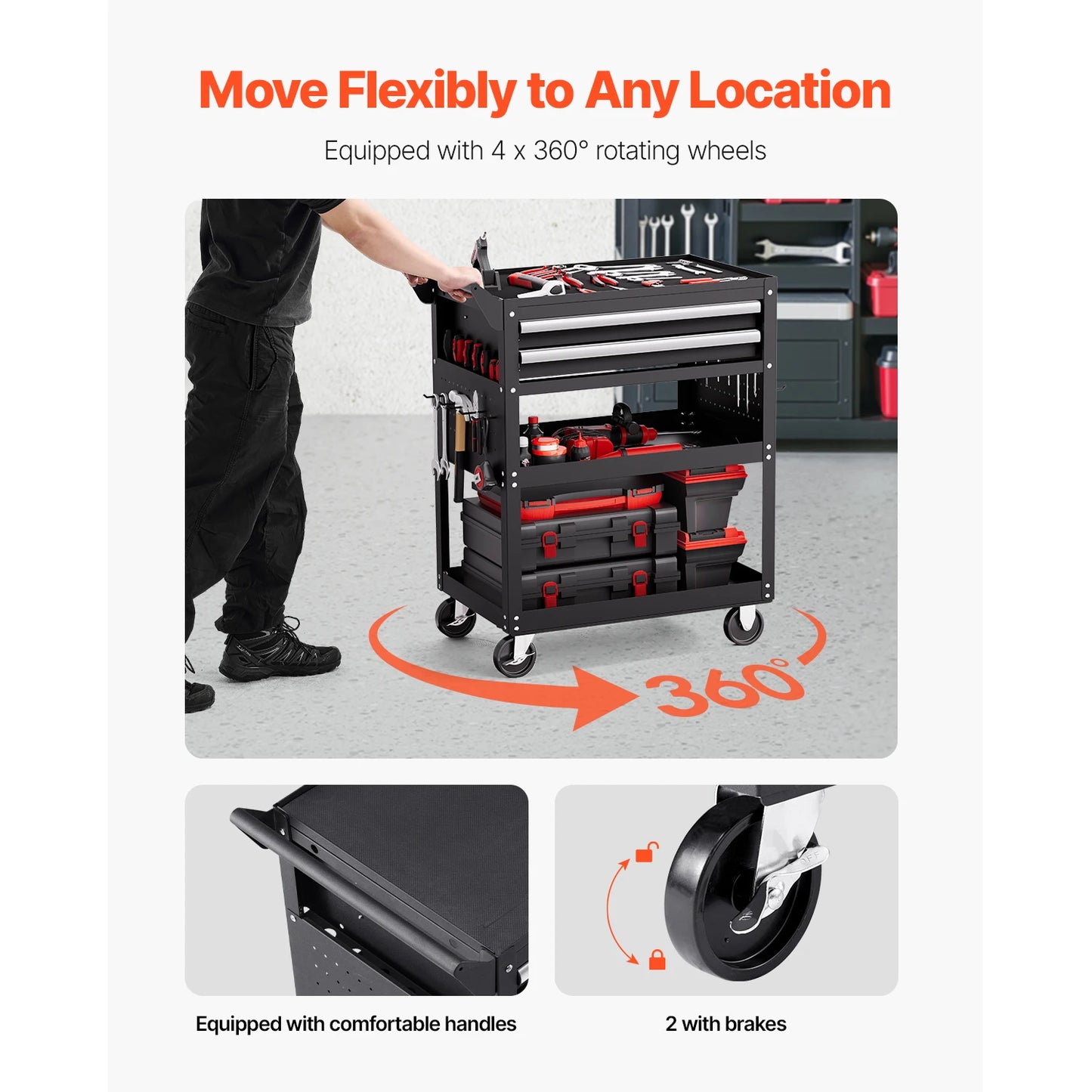 2-Drawer Rolling Tool Work Cart
