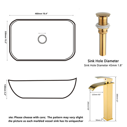 Gold & White Ceramic Vessel Above-Counter Sink