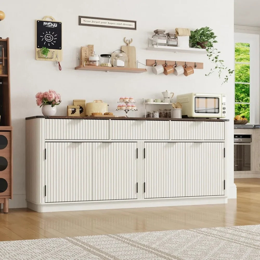 70" Curved Farmhouse Sideboard Buffet Cabinet